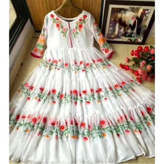 1 Pc Women's Stitched Chiffon Embroidered Maxi