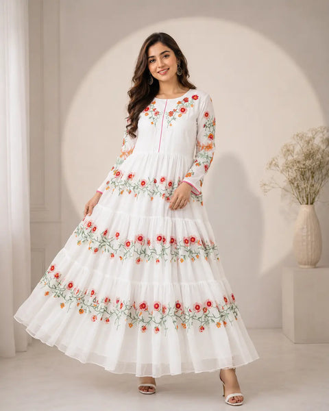 1 Pc Women's Stitched Chiffon Embroidered Maxi