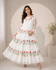 1 Pc Women's Stitched Chiffon Embroidered Maxi