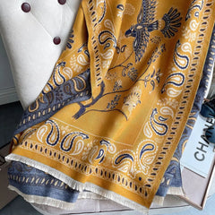 Women Jacquard Cashmere Scarf Winter Warm Fringed Shawl