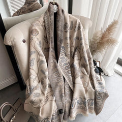 Women Jacquard Cashmere Scarf Winter Warm Fringed Shawl