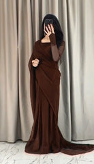 3 Pcs Women’s Chiffon Plain Stitched Saree