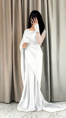 3 Pcs Women’s Chiffon Plain Stitched Saree