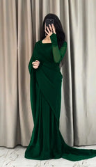 3 Pcs Women’s Chiffon Plain Stitched Saree