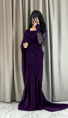 3 Pcs Women’s Chiffon Plain Stitched Saree
