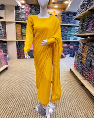 3 Pcs Women’s Chiffon Plain Stitched Saree