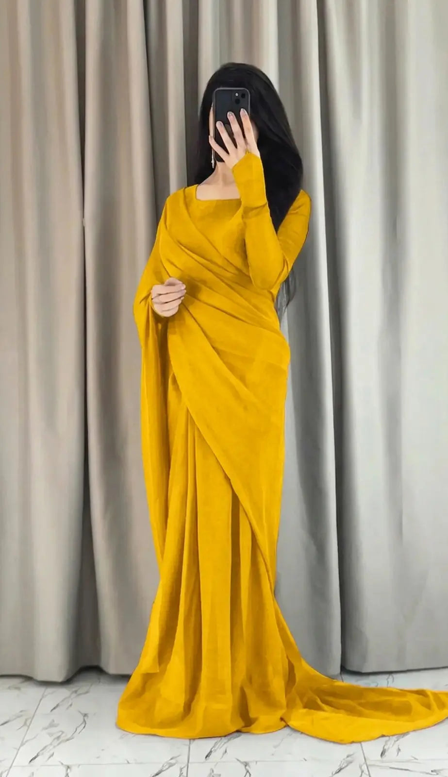 3 Pcs Women’s Chiffon Plain Stitched Saree