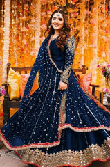 Blue Shamoz Silk Mirror Work Maxi Suit for Weddings