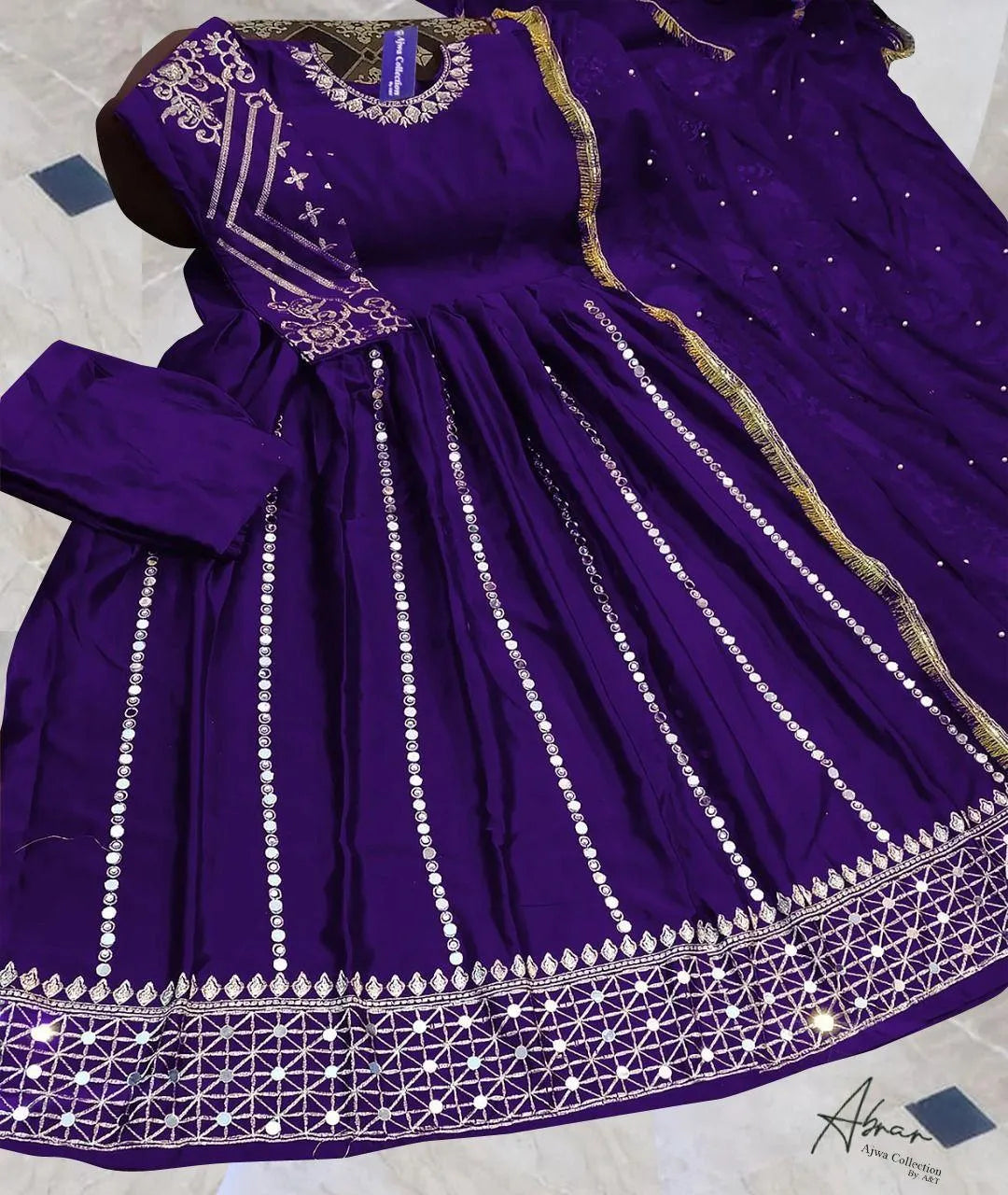 Blue Shamoz Silk Mirror Work Maxi Suit for Weddings