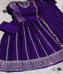 Blue Shamoz Silk Mirror Work Maxi Suit for Weddings
