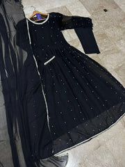Purple Chiffon Maxi Suit with Lace Dupatta for Eid Party Wear