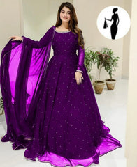 Purple Chiffon Maxi Suit with Lace Dupatta for Eid Party Wear