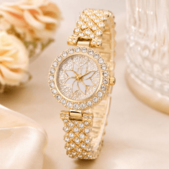 Luxury Floral Crystal Quartz Wrist Watch for Women – silver