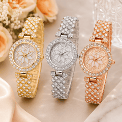 Luxury Floral Crystal Quartz Wrist Watch for Women – silver