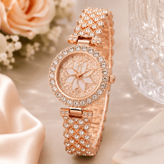 Luxury Floral Crystal Quartz Wrist Watch for Women – silver