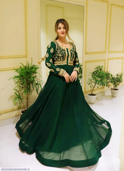 Green Embroidered Maxi Dress with Trouser Set