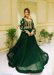 Green Embroidered Maxi Dress with Trouser Set