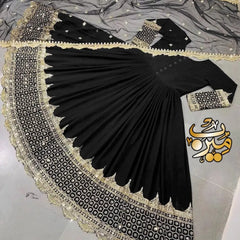 Black Silk Embroidered Maxi Suit 3 Pcs Set