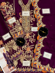 Designer Chiffon Embroidered Suit 3 Piece | Hand Embellished Sequins Work Wedding & Party Wear with Satin Silk Trouser