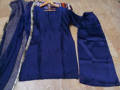 Women's Silk Long Flare Sharara Suit 3 Piece Set with Four Side Lace Work Chiffon Dupatta | Pakistani Party Wear Dress