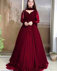 3 Pcs Women's Stitched Chiffon Plain Maxi Suit