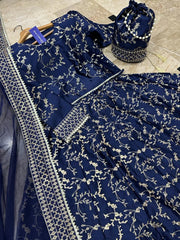 3 Pcs Women's Stitched Shamoz Silk Embroidered Maxi Suit