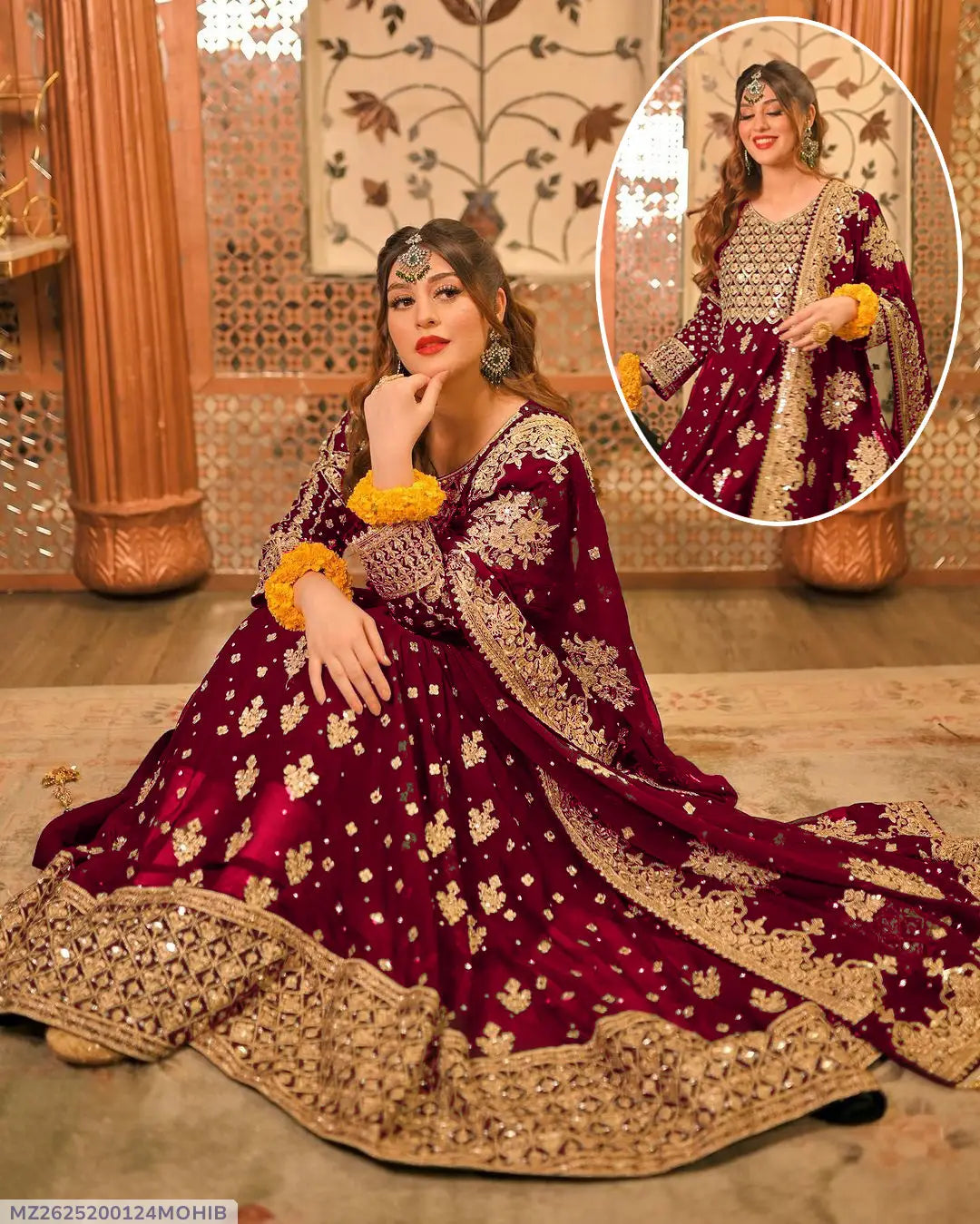 3 Pcs Women's Stitched Chiffon Embroidered Maxi Suit