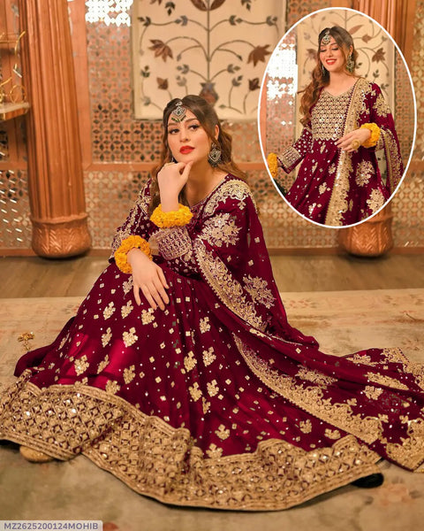 3 Pcs Women's Stitched Chiffon Embroidered Maxi Suit