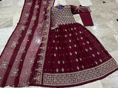 3 Pcs Women's Stitched Chiffon Embroidered Maxi Suit