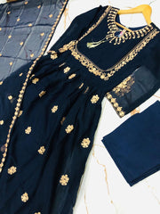 Chiffon Embroidered Maxi Set Blue 3 Piece Set