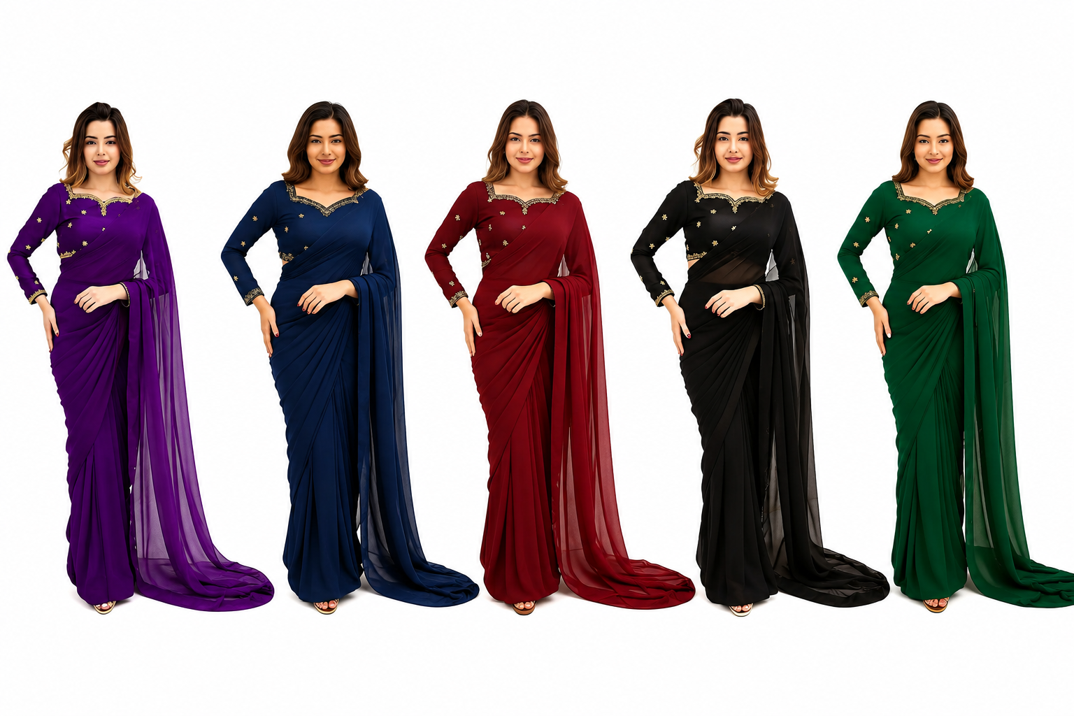 2 Pcs Women’s Chiffon Embroidered Stitched Saree