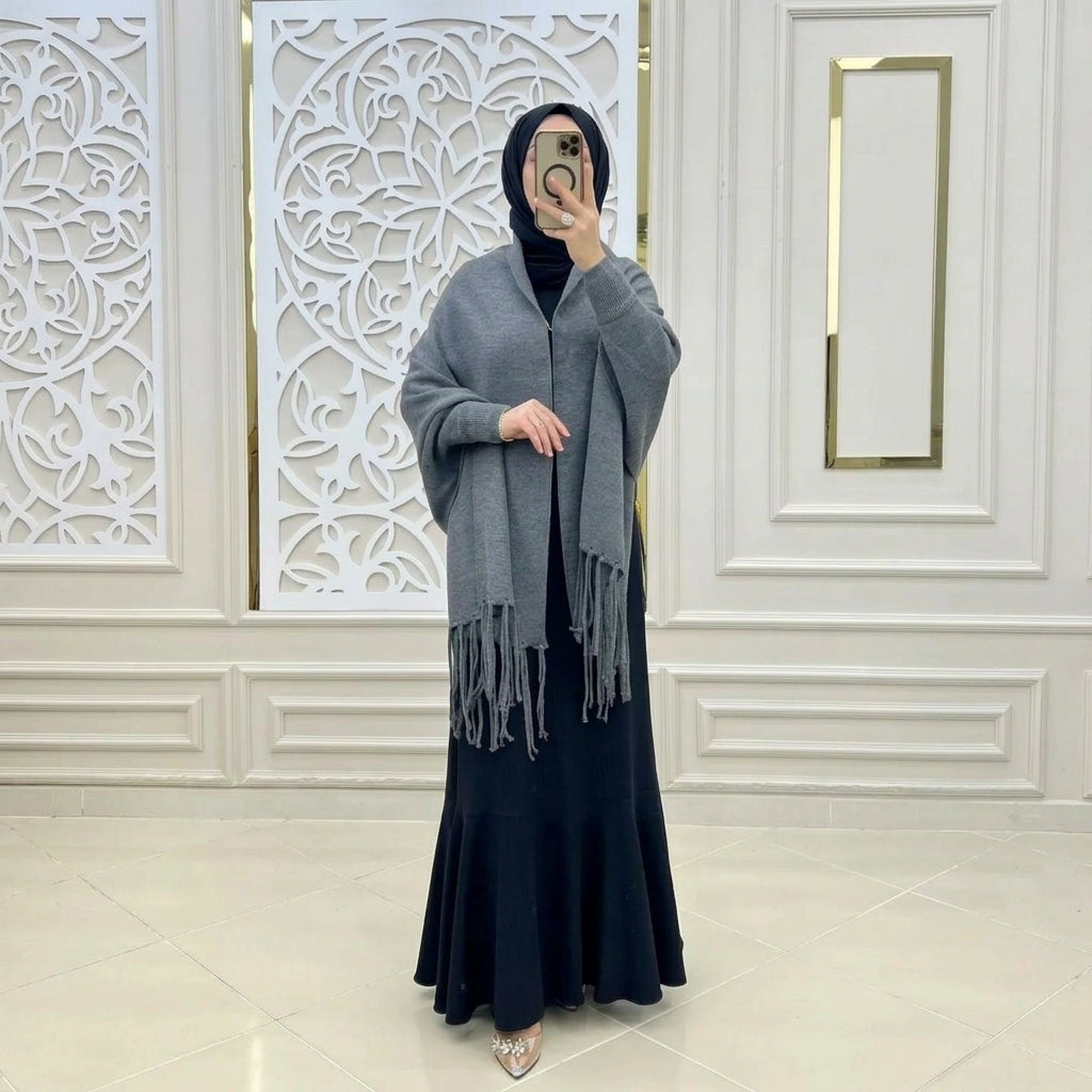 Women's Fleece Plain Cape Shawl Grey