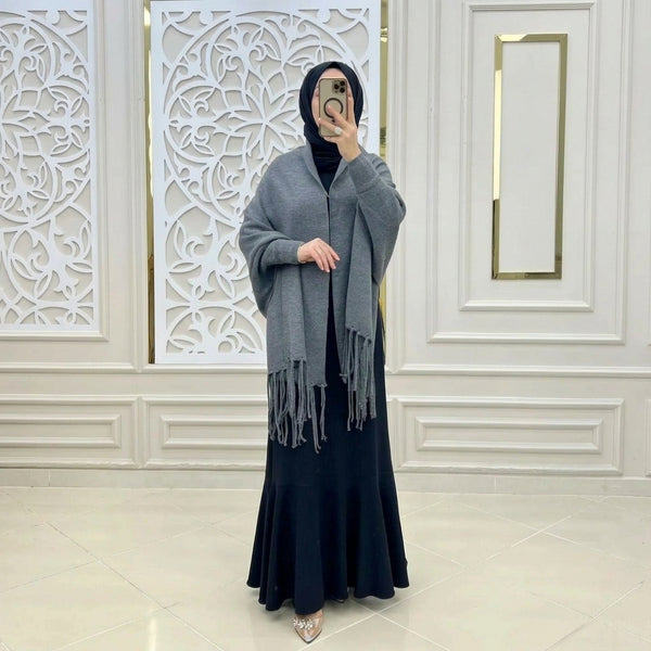 Women's Fleece Plain Cape Shawl Grey