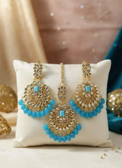 Turkish Design Gold Plated Blue Crystal Earrings Set
