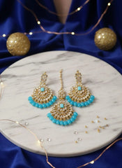 Turkish Design Gold Plated Blue Crystal Earrings Set