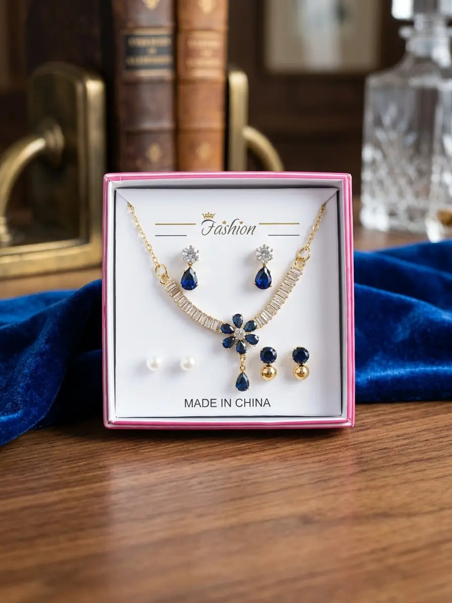 Funky Gold Plated Crystal Necklace Set