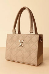 Beige Quilted PU Shoulder Bag for Girls