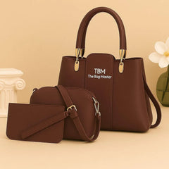 TBM 3-Piece Brown Rexine Handbag Set for Women