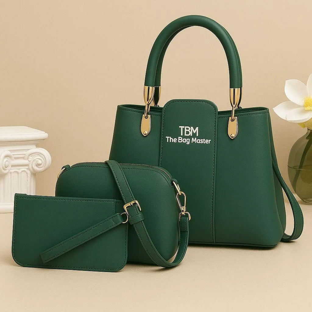 TBM 3-Piece Brown Rexine Handbag Set for Women