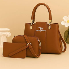 TBM 3-Piece Brown Rexine Handbag Set for Women