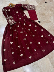 2 Pcs Women's Stitched Chiffon Embroidered Maxi And Trouser