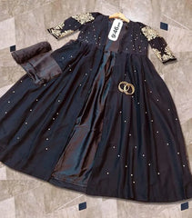 Black Pearl Embroidered Gown With Maxi Trouser Set