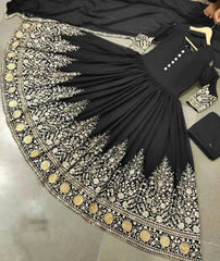 Black Chiffon Embroidered Maxi Set for Eid & Weddings