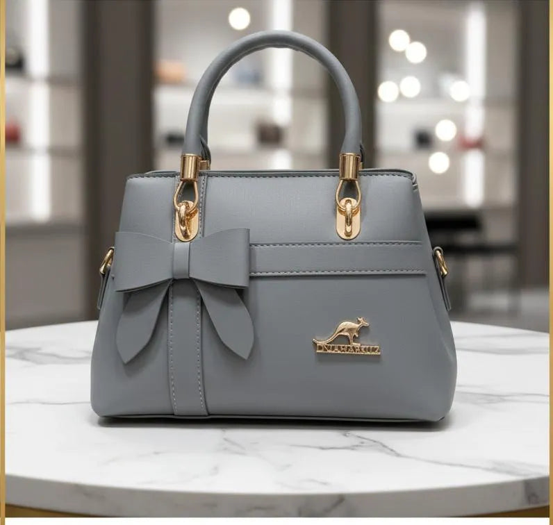 Stylish Blue Leather Handbag for Girls with Top Handle