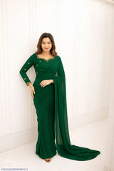 2 Pcs Women’s Chiffon Embroidered Stitched Saree
