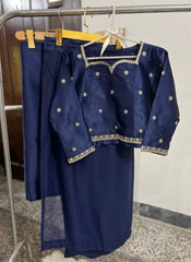 2 Pcs Women’s Chiffon Embroidered Stitched Saree