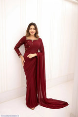 2 Pcs Women’s Chiffon Embroidered Stitched Saree