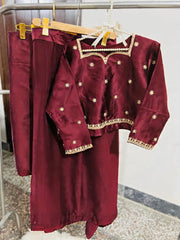 2 Pcs Women’s Chiffon Embroidered Stitched Saree