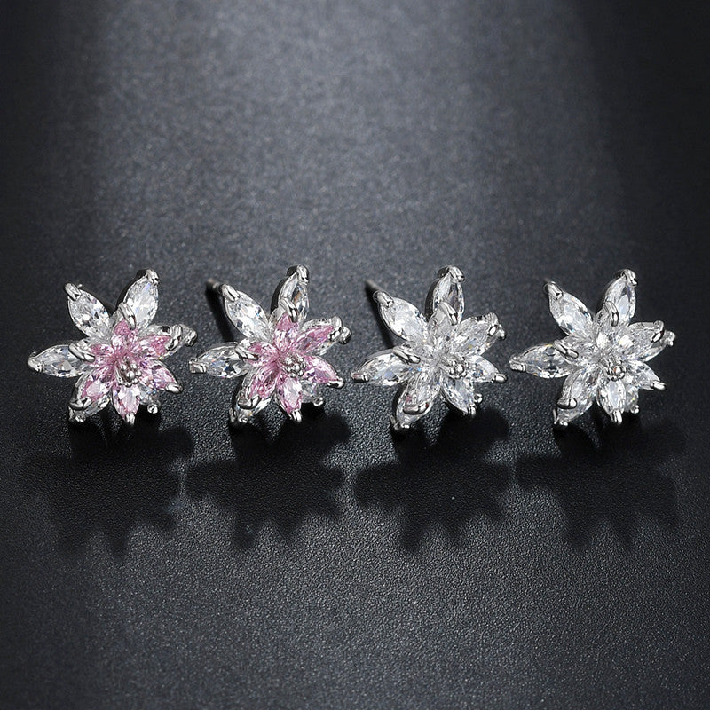 Korean Flower Earrings S925 Silver Horse Eye Zircon