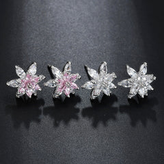 Korean Flower Earrings S925 Silver Horse Eye Zircon